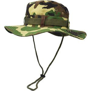 Unisex Camouflage Wide Brim Boonie With Chin Strap Adjustable Classic Cowboy Hat